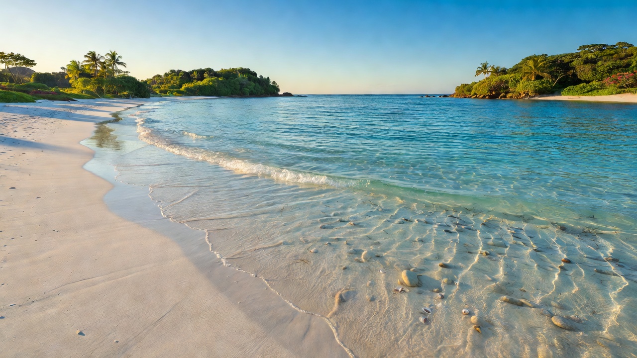 Sandy shores and clear ocean waters of Macleod Island Bay